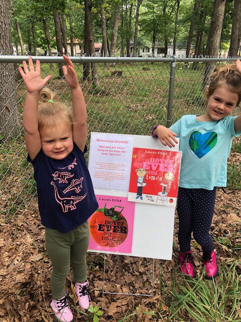Students enjoy the Storywalk® at Traverse Heights Elementary School in Traverse City.