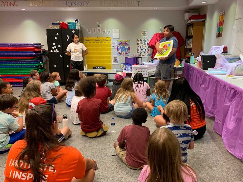Students listen to a lesson about MyPlate.