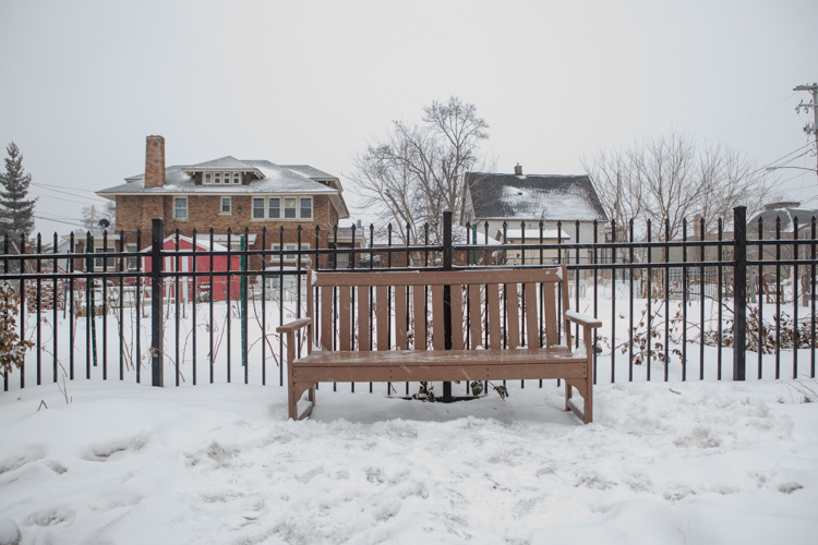 A portion of the garden is dedicated to community gathering and relaxation.