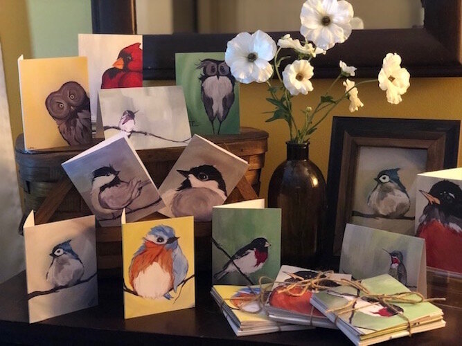 A sampling of the many cards created through paintings done by Laura Otte, owner of The Original Tweet.