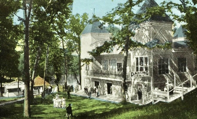 This is a look at part of the thriving amusement park that was operated on the east and then south side of Woods Lake. Known as the Lake View Amusement Park and the Oakwood Amusement Park, the venue underwent management and name changes.