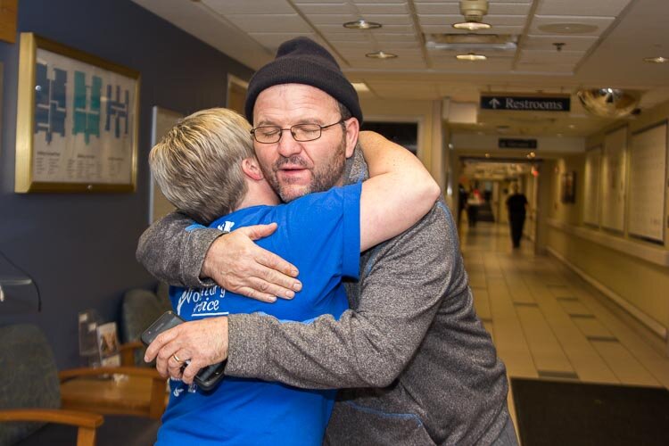 There were lots of human hugs when volunteers in the Hug Ambassadors Program recently offered hugs to veterans at the VA in Battle Creek.