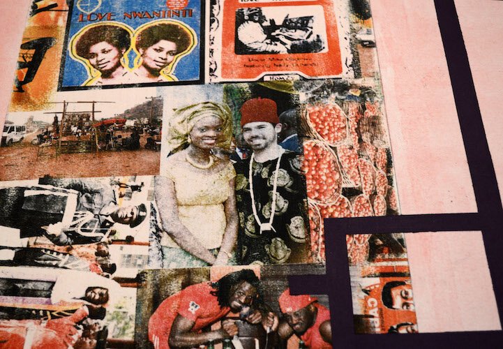 A detail of "Nwantinti," 2012, Njideka Akunyili Crosby