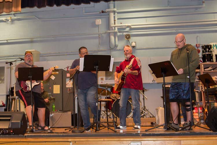 The Battle Creek VAMC Music Therapy Band rehearses their music.