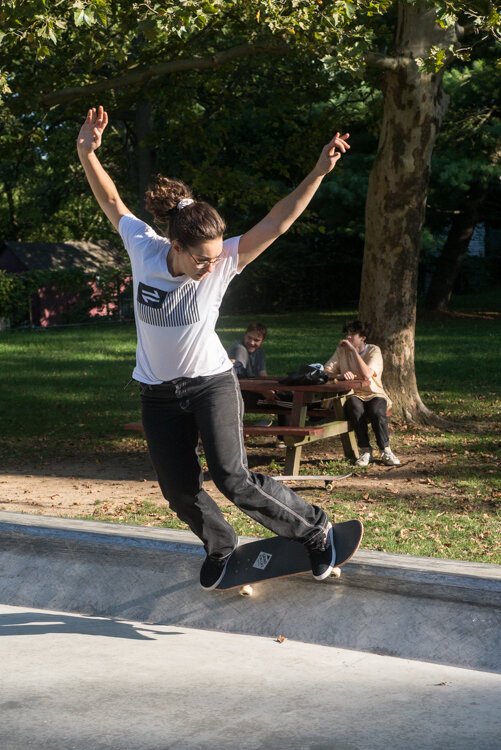 Experienced and inexperienced skateboarders like the vibe of the Davis Street Skate Plaza.