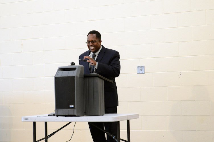 Imam Warithudeen Mohammed II speaking at Douglass Community Association.