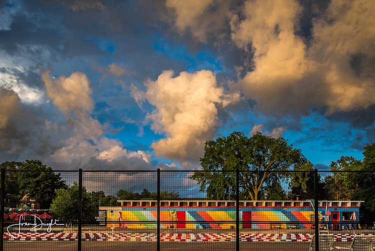 Fran Dwitght captures the festive colors of the Kik Pool against the evening sky.