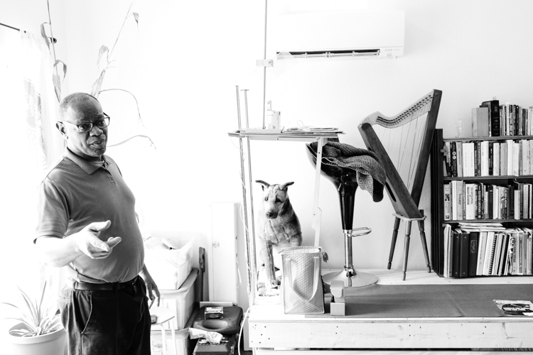 A former rock-and-roll harpist, Ben Brown is happy to have the privacy to play whenever he chooses.