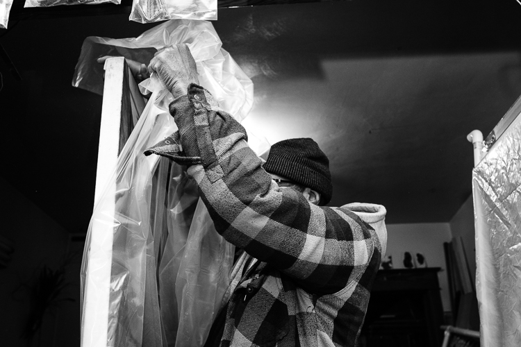 A many of many talents, artist James Palmore works from his studio in his childhood Eastside home. Photo by Eric Hennig