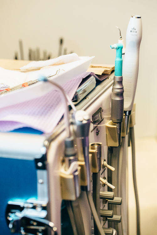 Most of the cleaning equipment you would see at a dentist's office fit in Tiffany Burns traveling hygienist suitcase.