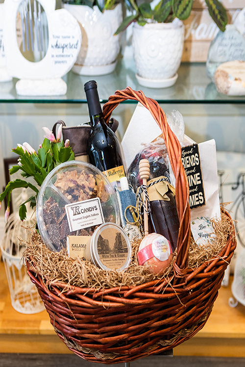 A basket of candy, wine, cheese and more might be the perfect holiday gift. Photo by Erik McCloud