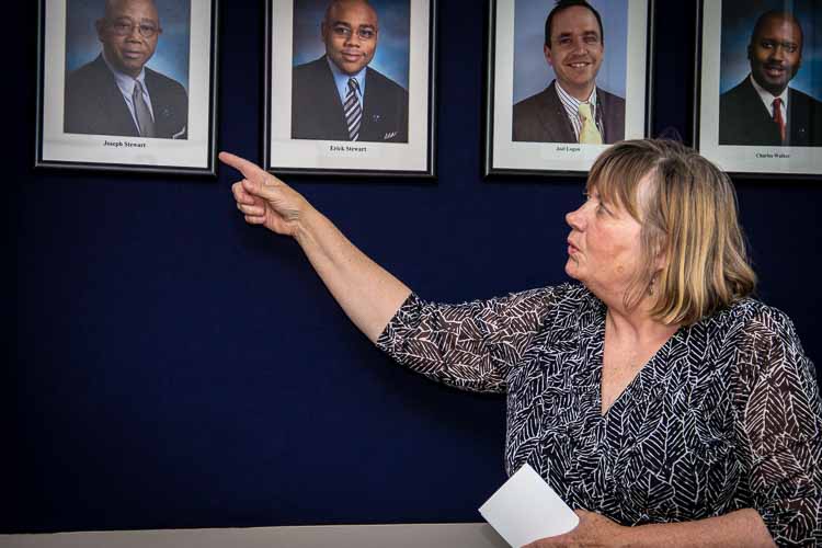 English as a Second Language Instructor Elizabeth Alia teaches the concept of empoyer to the class at Stewart Industries in Battle Creek. Photo by Susan Andress
