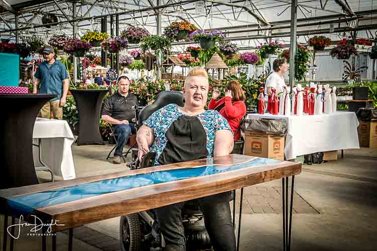 Pam Burpee loves to stroll in her wheelchair. Photo by Fran Dwight.