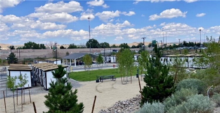 This artist’s rendering of a POD modular community in Reno, Nev., provides an idea of what such a community could look like in Kalamazoo.