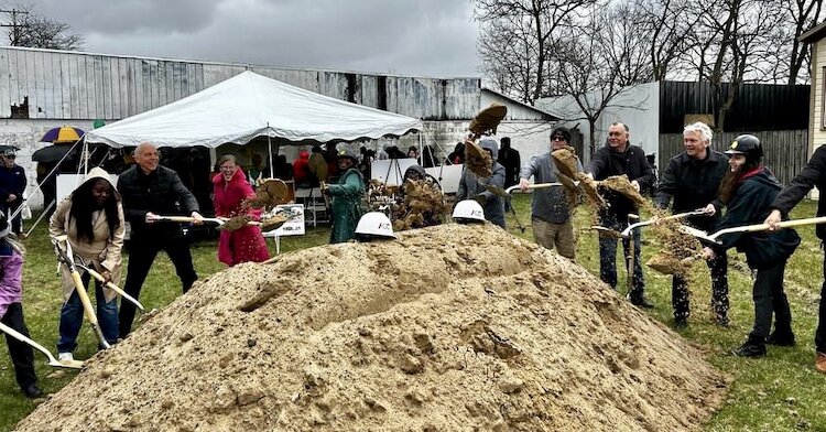Partners in the development of the Tiny Houses of HOPE, have a ceremonial groundbreaking for the project on Thursday, April 4, 2024.