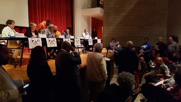Michigan We Choose members and community residents in Benton Harbor shown at a meeting to discuss the proposed closure of Benton Harbor High School.