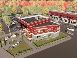 An artist’s rendering provides an idea of what Woods Lake Square will look like at the northwest corner of Oakland Drive and Parkview Avenue.