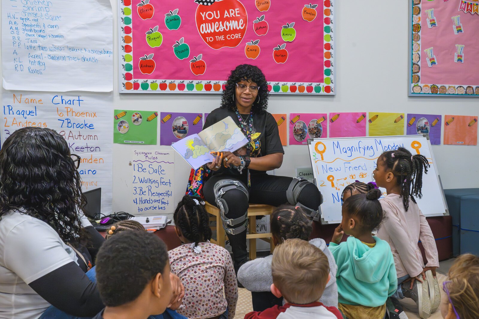 Littles listen to a story at Marygrove Early Education Center.