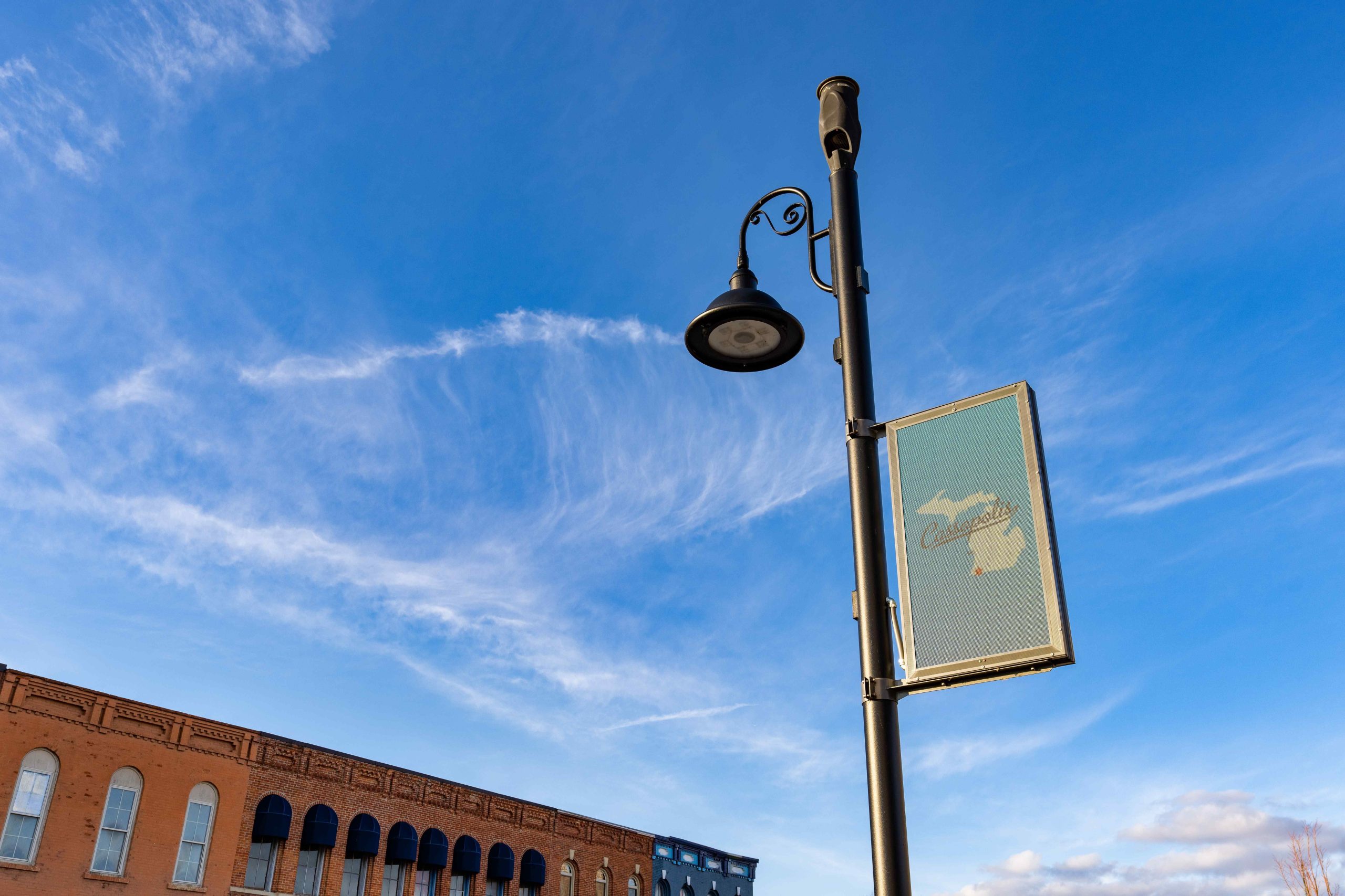 New lights and banners help make downtown Cassopolis welcoming.