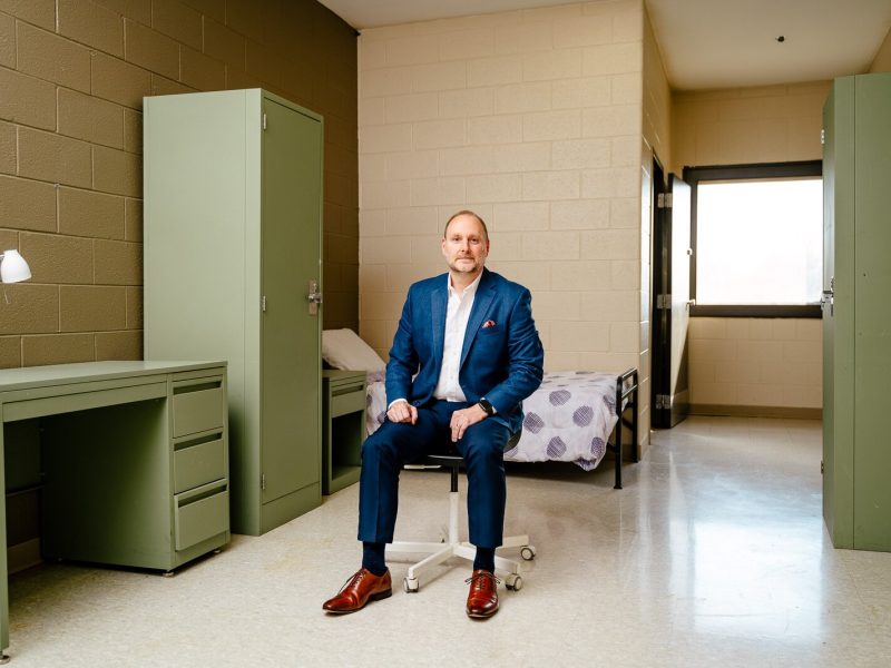 Jamie Winkler, executive director of the Salvation Army Great Lakes Harbor Light System, in a short term residential care room at the Salvation Army's Harbor Light facility in Detroit.