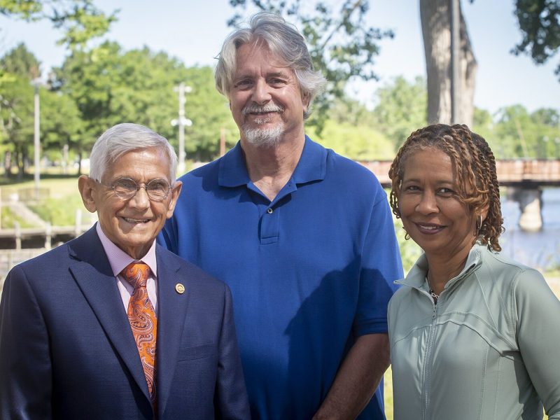AARP Michigan volunteer Howard Pizzo, AARP Michigan Communications Manager Mark Hornbeck, and AARP Michigan State Director Paula Cunningham on the Lansing River Trail.