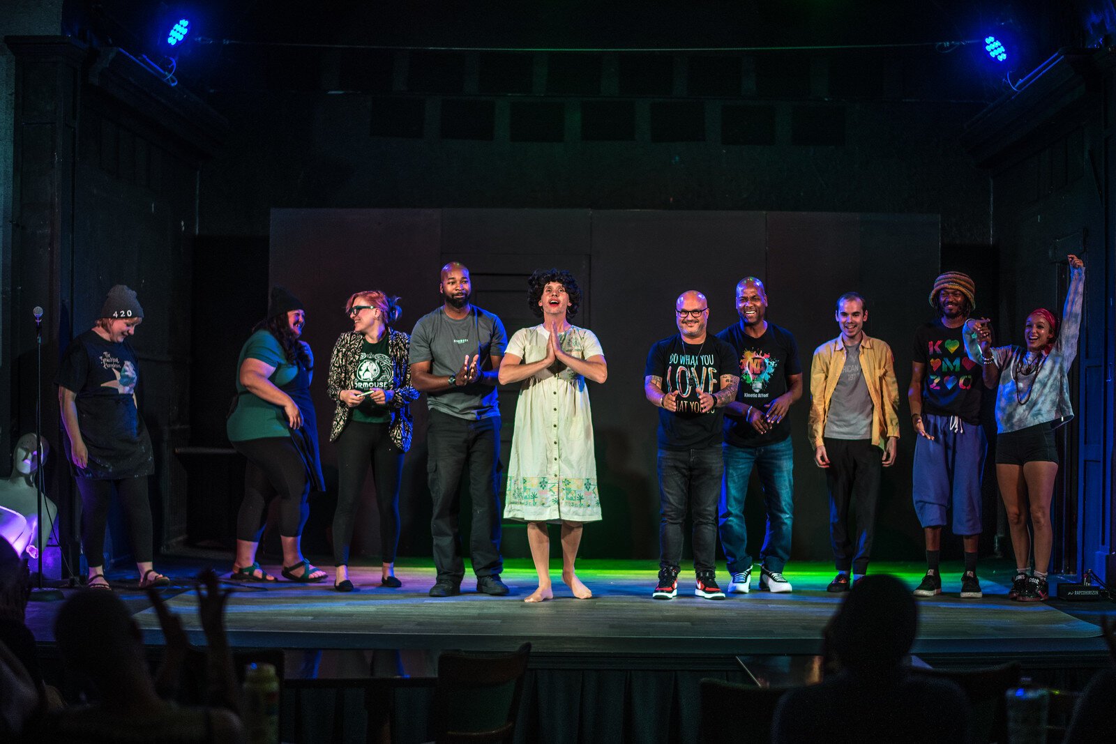 From left: Anna Karpinski, Adriene Waller, Alex Quayle, Oliverlyski Murphy, Stephen Dupuie; spoken word duo Kinetic Affect, Gabriel Giron and Credell Kitchen; Timothy Patrie, and dance duo Aerick Burton and Joy Burton of Move with Joy.