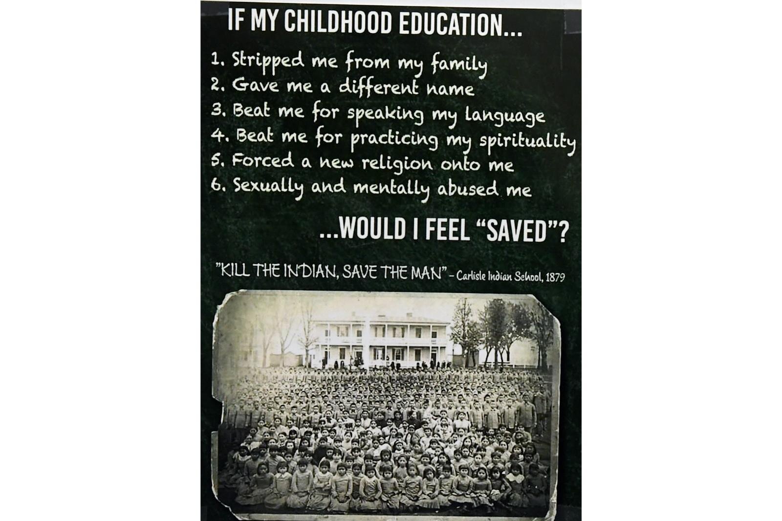 A poster made to reflect the perspective of students who attended schools like Holy Childhood School of Jesus in Harbor Springs.