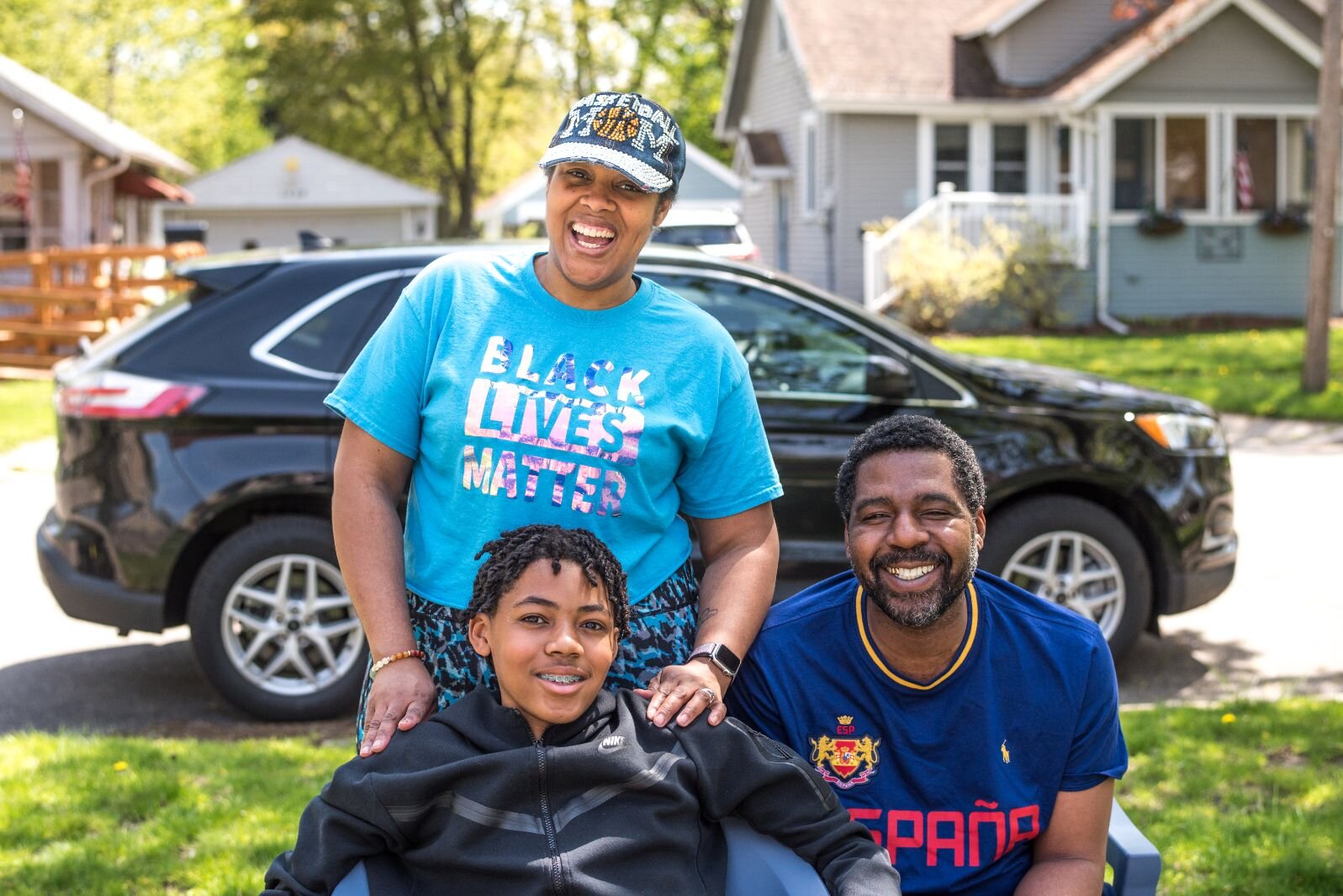 The Hemphill family, Ebony, Dontray, and DJ (seated), were inspired to advocate for juveline justice reform when their son, then 9, was wrongly accused of starting a fight.