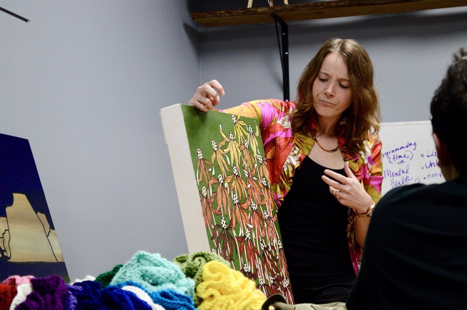 Ellen Nelson shows her work.