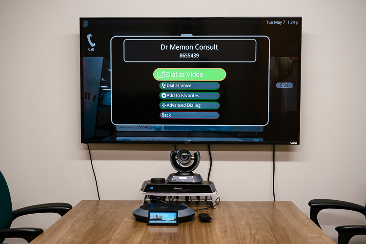 A webcam and monitor used by FMC for psychiatrist web conferences.