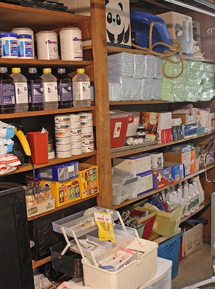 All the items needed for rehabilitation work fill many shelves.